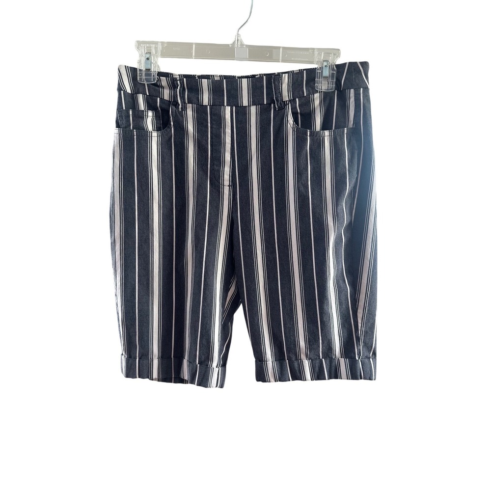 Tribal Womens Striped Bermuda Shorts Navy White Nautical‎ Cuffed Petite 10